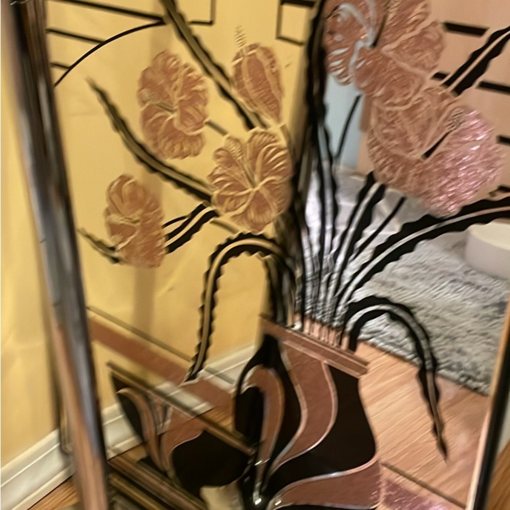 Decorative Pink Floral Glass Wall Art Mirror - Home Accent